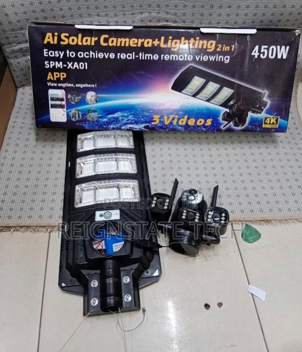450watts Ai Solar Powered 4g Triple Lens PTZ Camera Floodlight
