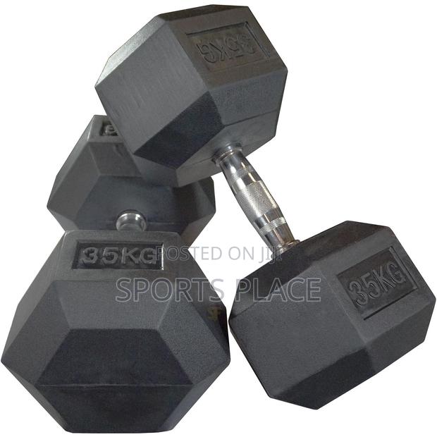 A Pair(2) of 35kg Hexagonal Dumbells