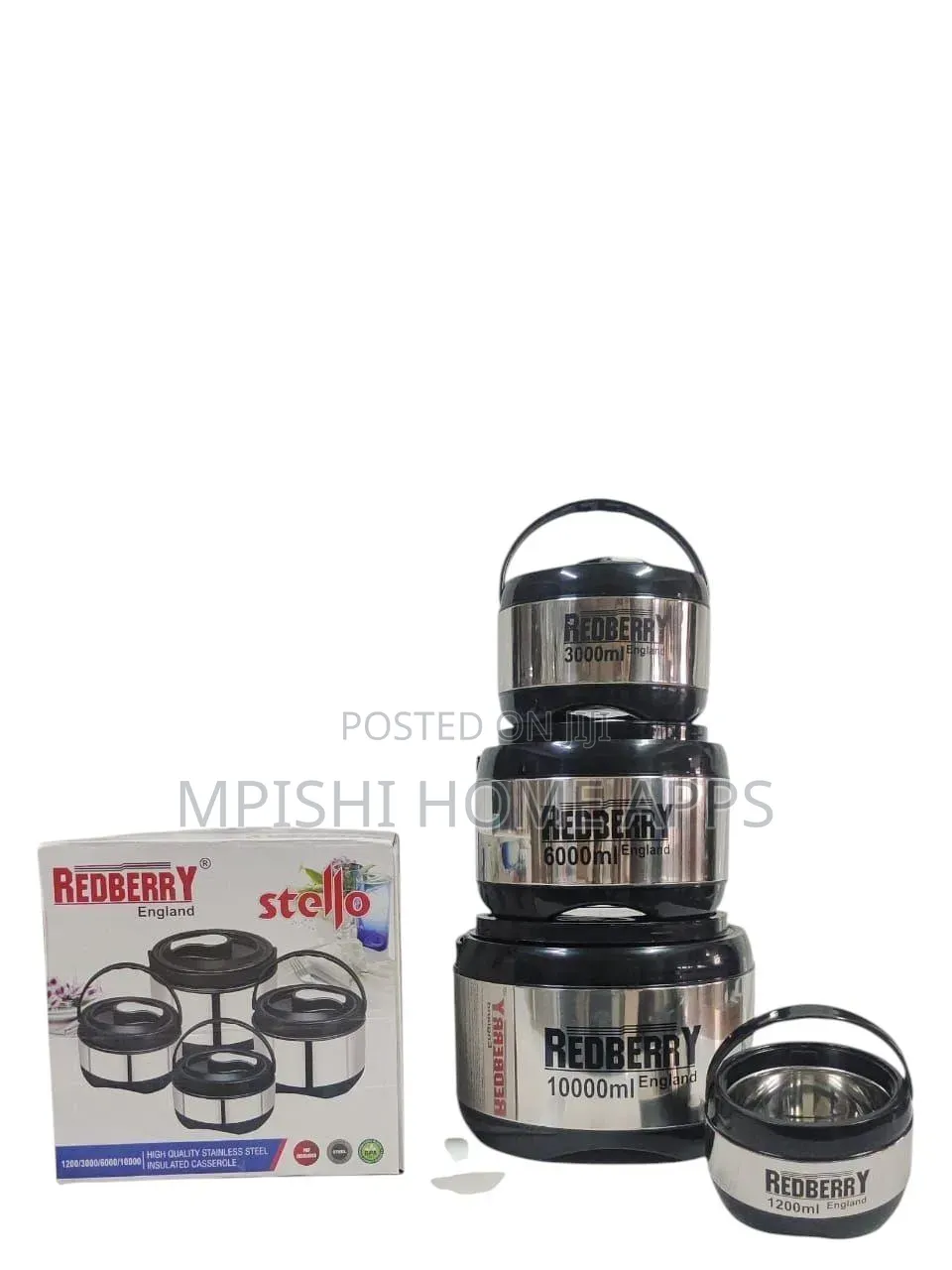 Redberry Stello 4-Piece Stainless Steel Insulated Hot Pot Set