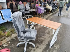 Cherry Top Metallic Study Table and Leather Chair