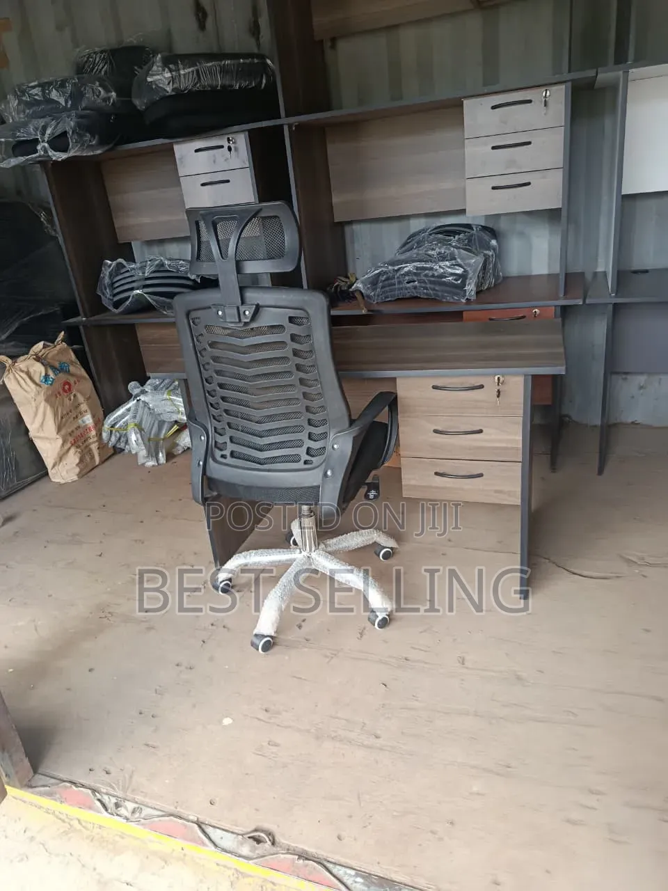 American Walnut Office Desk and Headrest Office Chair