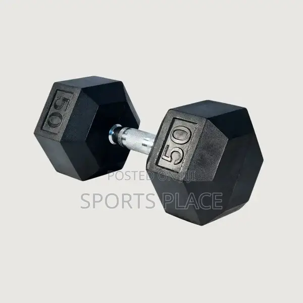 Rubber Coated 50kg Dumbell - Hexagonal - Two(2)