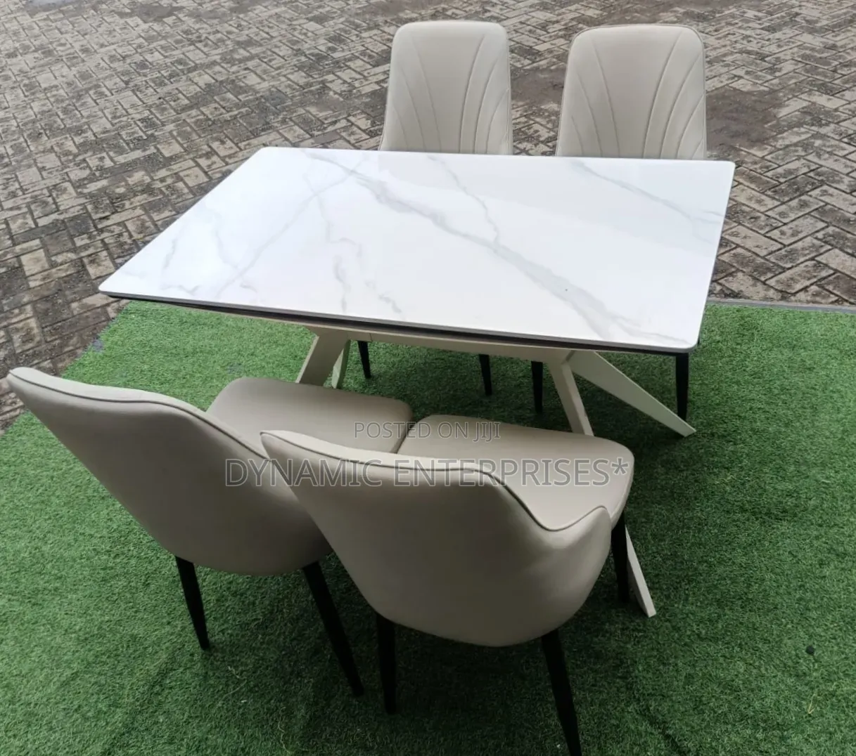 Modern 4-Seater Marble-Finish Dining Set