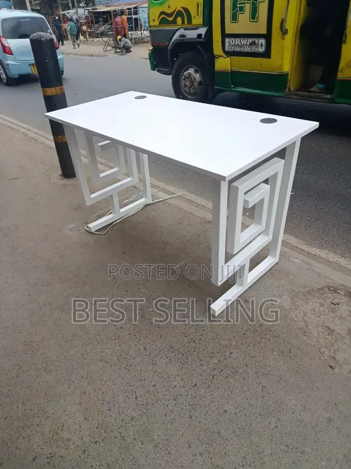 Triple Frame All White Metallic Stand Office Table