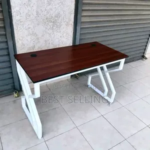 Dark Walnut Metallic Stand Office Table