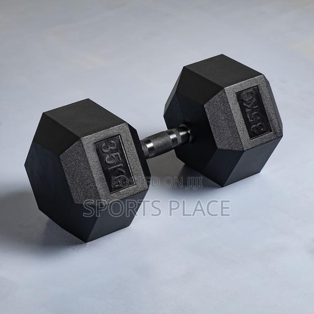 35kg Rubber Coated Dumbell - Hex - Single(1)
