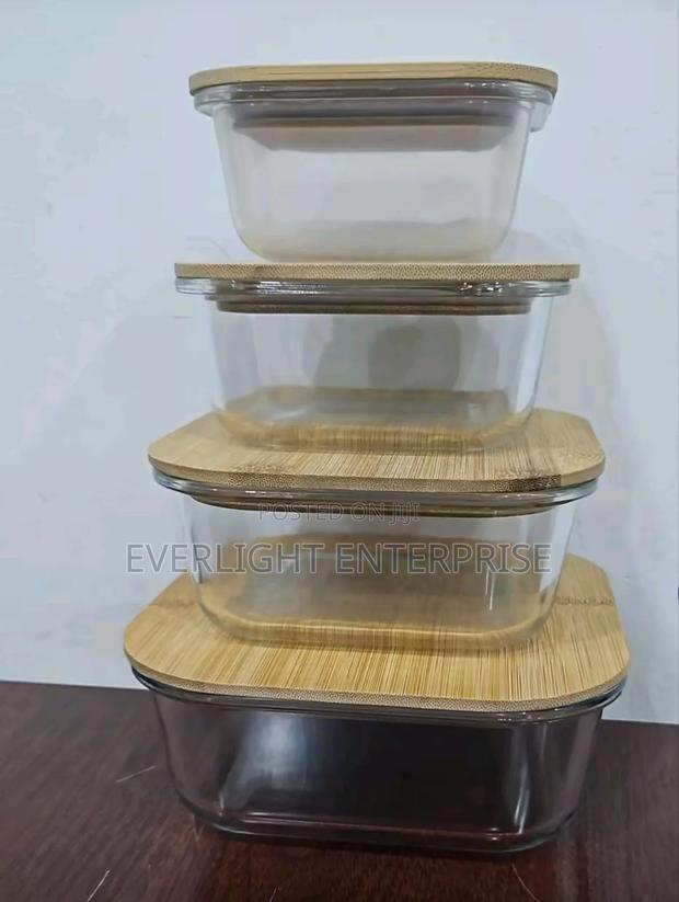 4pc Heavy Glass Food Storage Containers With Air Tight Bamboo Lid