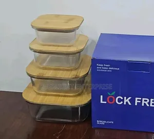 4pc Heavy Glass Food Storage Containers With Air Tight Bamboo Lid