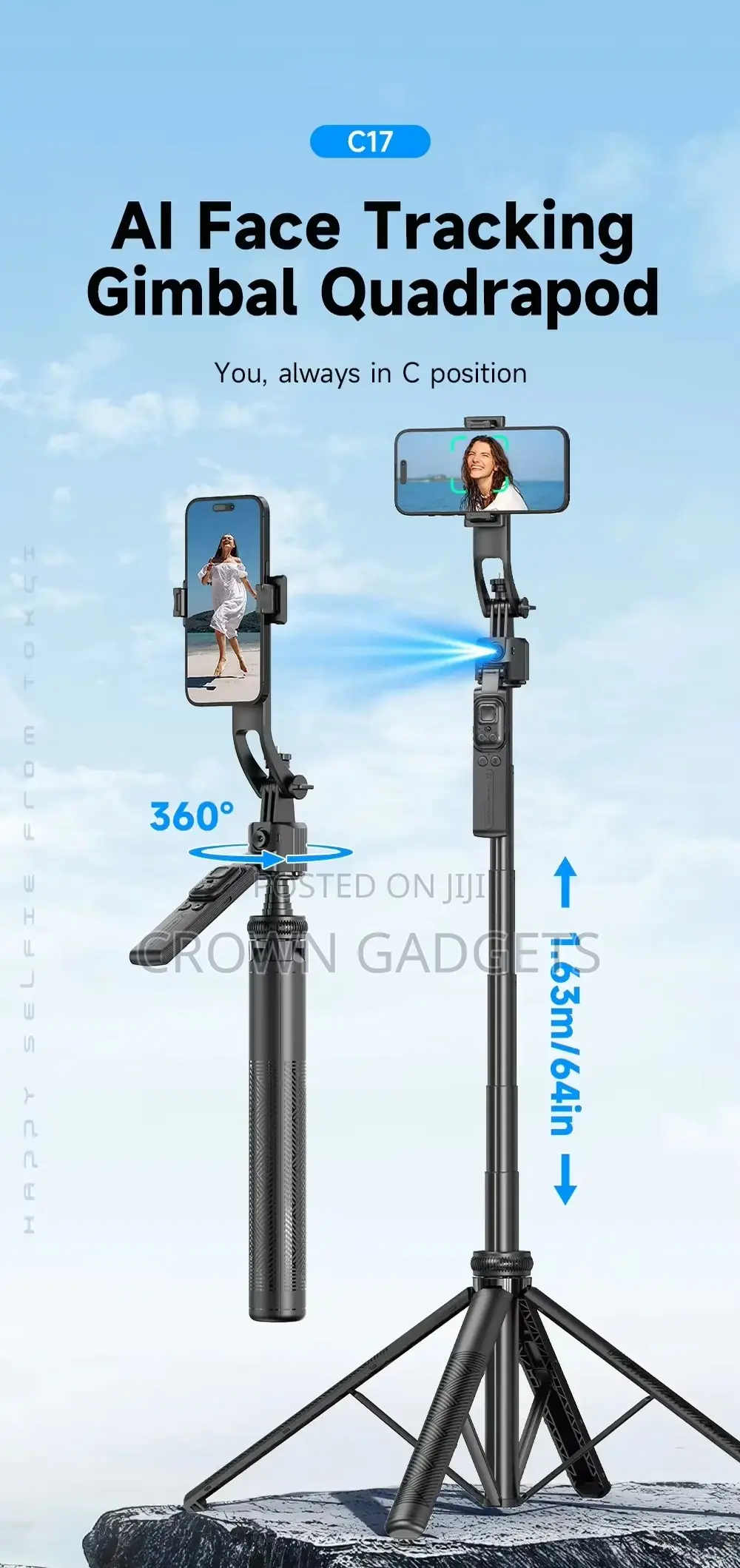 C17 360° Auto Tracking Gimbal Bluetooth Remote Stand