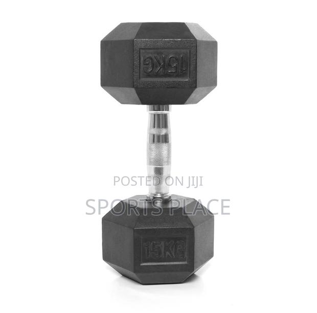 15kg Rubber-Dressed Hexagonal Dumbell - Single(1)