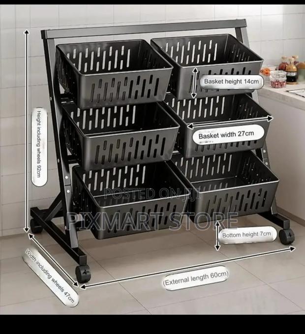 Double Layer Steel Fruit Vegetable Rack With Wheels