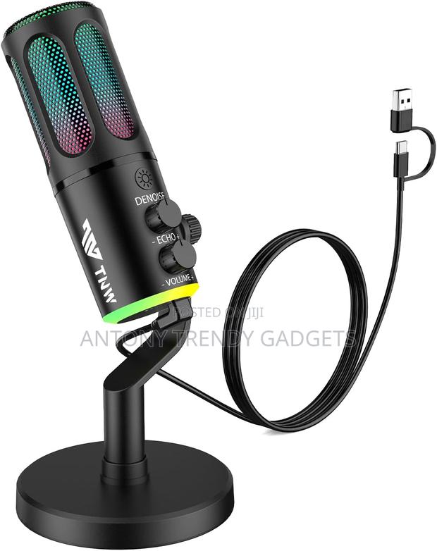 Usb Desktop Microphone RGB Lights Denoise Pc Ps5 Mic - main view