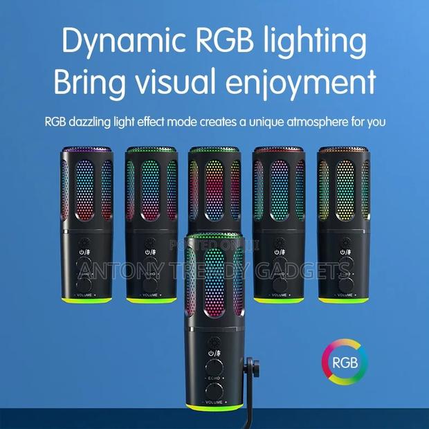 Usb Desktop Microphone RGB Lights Denoise Pc Ps5 Mic - thumbnail 2