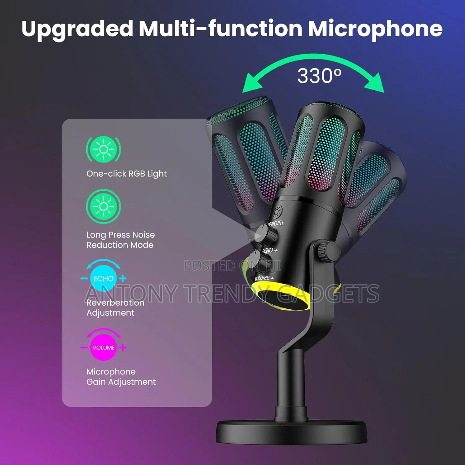 Gaming Usb Microphone With RGB Light Podcast Stream Mic