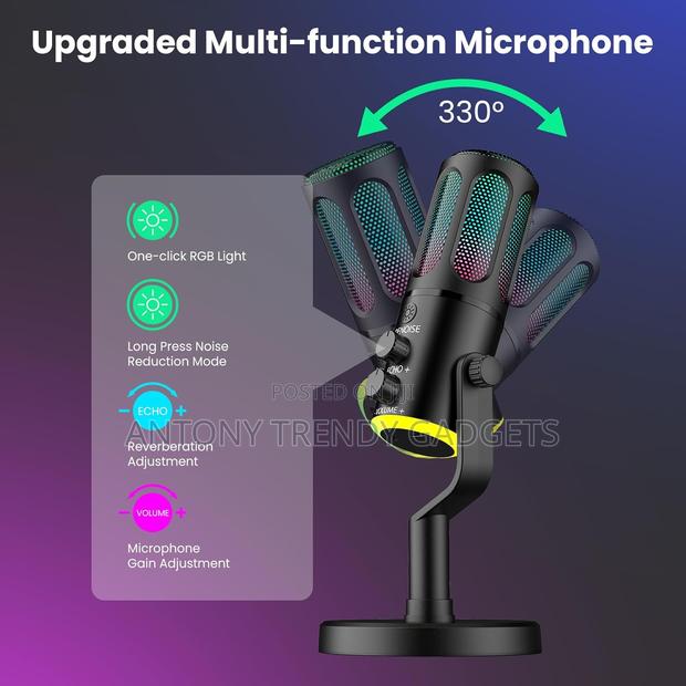 Gaming Usb Microphone With RGB Light Podcast Stream Mic - thumbnail 3