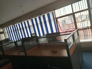 Elegant Office Window Blinds Blue and White Coloured Fabrics