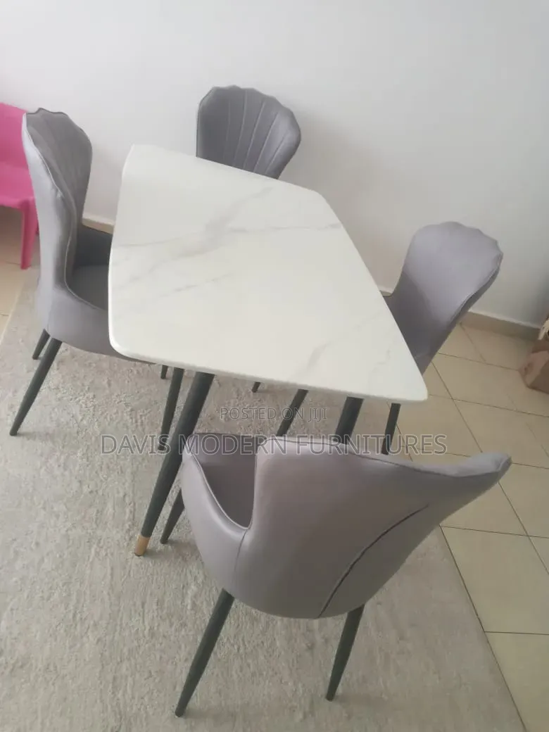 Triangular Marble -Top Dinning Table With Scallops -Back Chairs