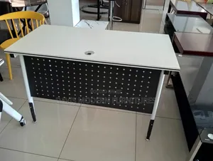 Modern White Office Desk With Perforated Star- Panel Modesty Board