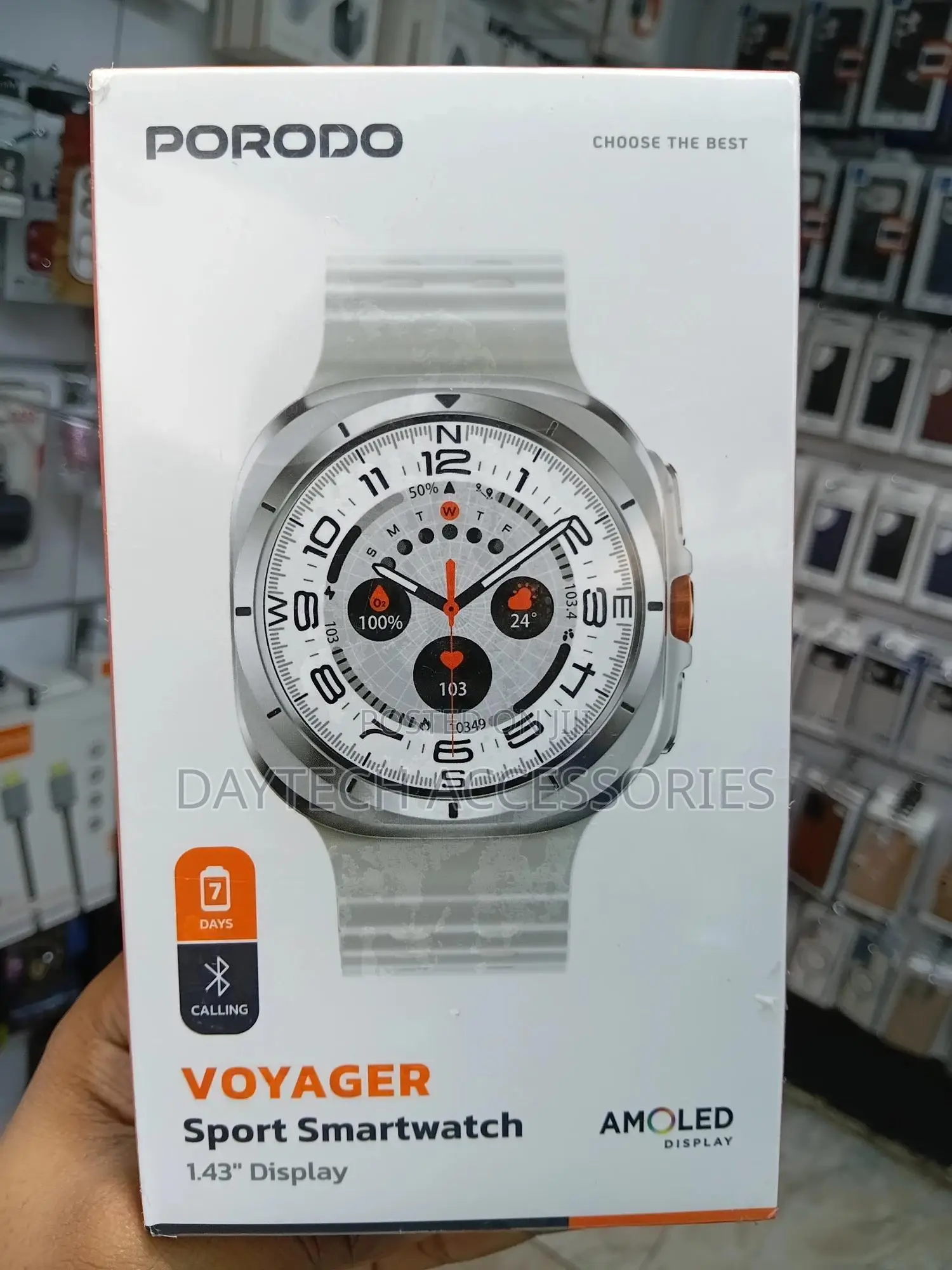 Porodo Voyager Sport Smartwatch With a 1.43" Amoled Display in Silver.