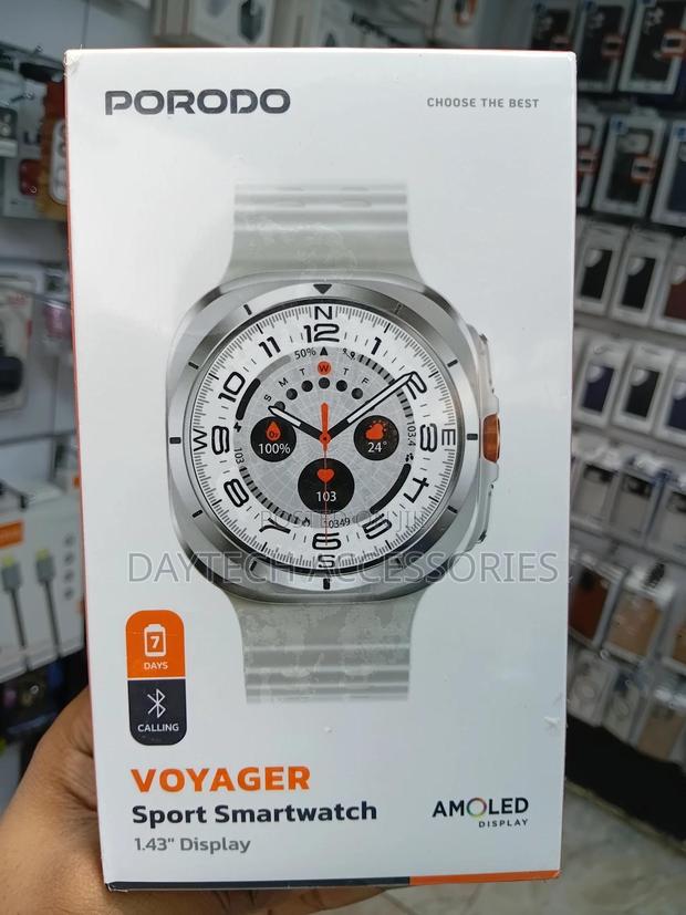 Porodo Voyager Sport Smartwatch With a 1.43" Amoled Display in Silver.