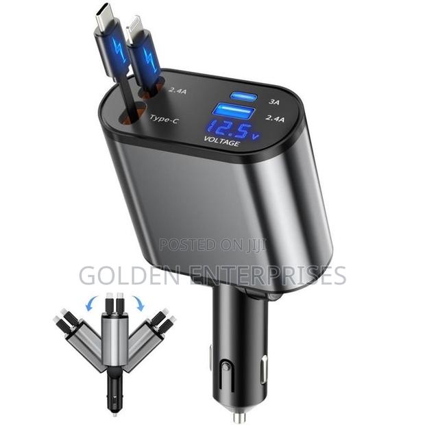 Fast Charging Car Plug With Built-in Cables Digital Voltage Monitor
