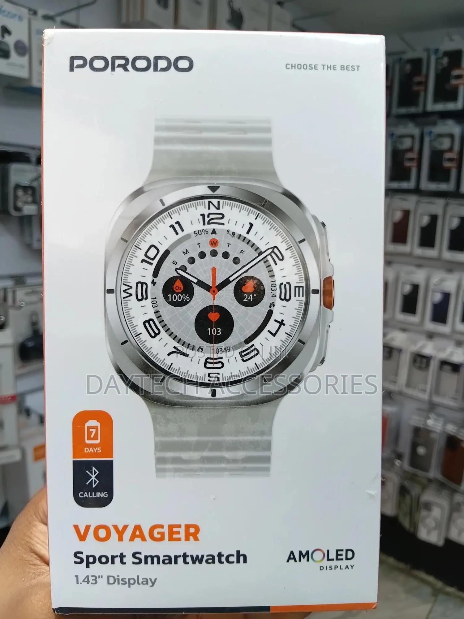 Porodo Voyager Sport Smartwatch and a 1.43" Amoled Display.