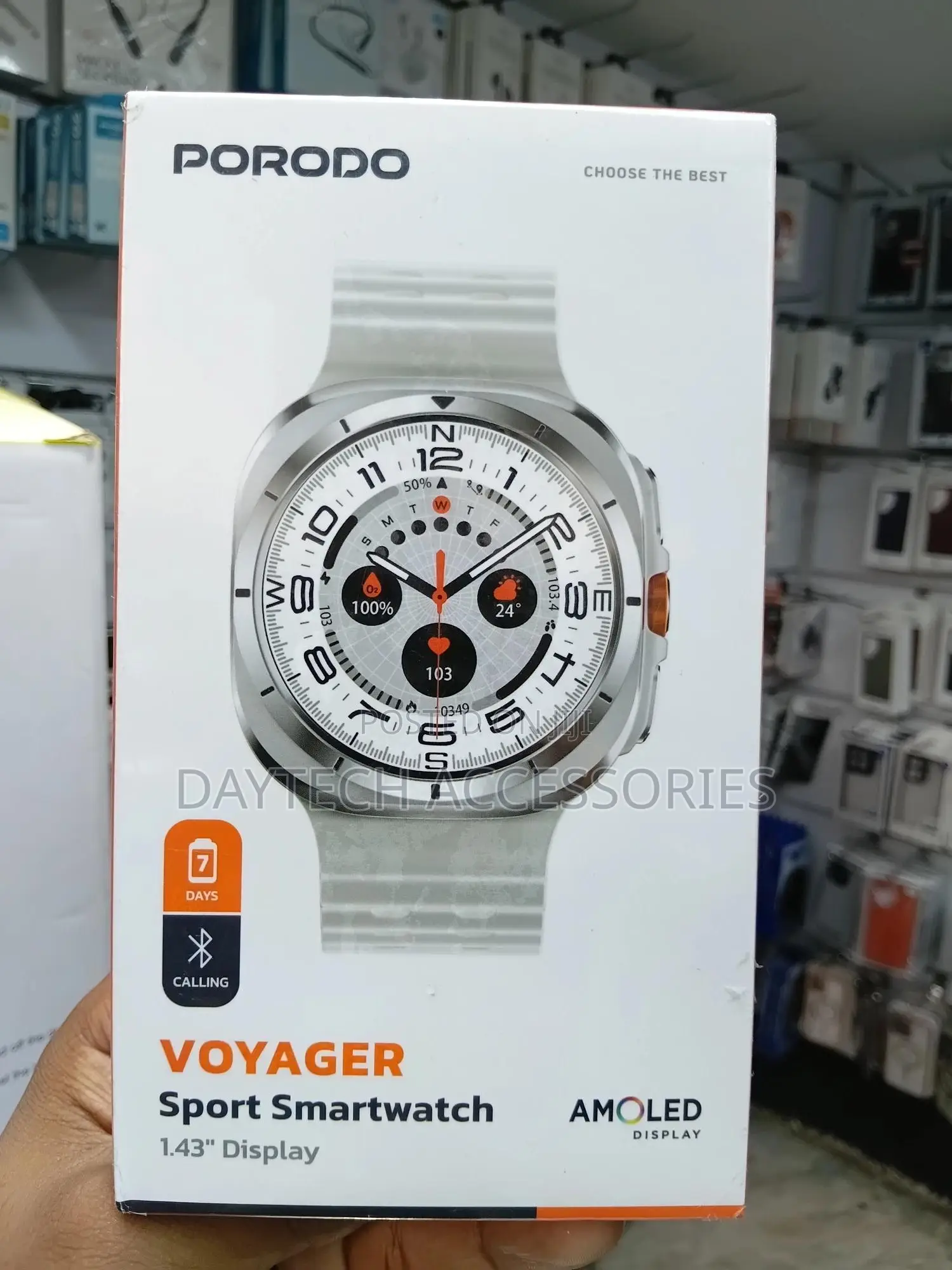 Porodo Voyager Sport Smartwatch and a 1.43" Amoled Display.