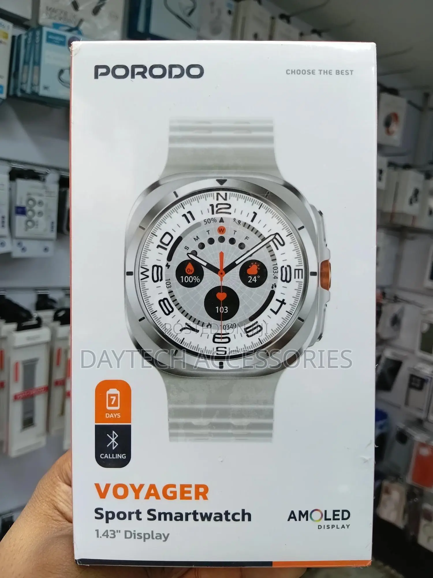 Porodo Voyager Sport Smartwatch and a 1.43" Amoled Display.