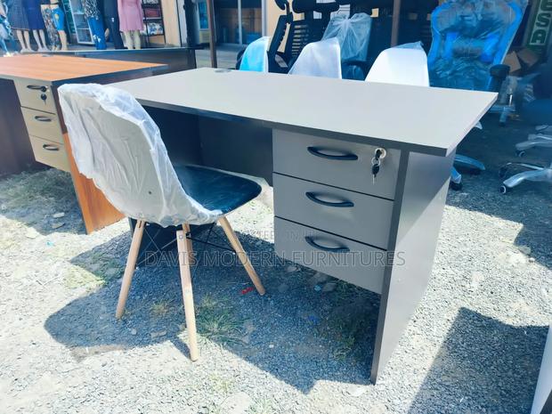 Grey Office Desk With 3 Lockable Drawers