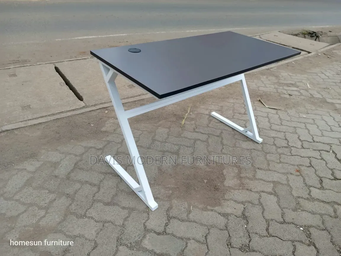 Modern Computer Desk With Black MDF Top and White Z -Frame Metal Leg