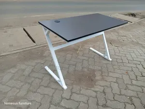 Modern Computer Desk With Black MDF Top and White Z -Frame Metal Leg