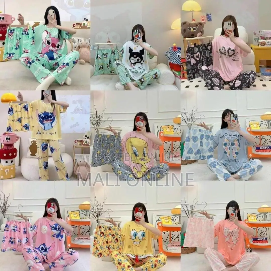 Ladies Cute Pajama Set 3pc Milk Silk Sleepwear Trouser Short Top L-3xl