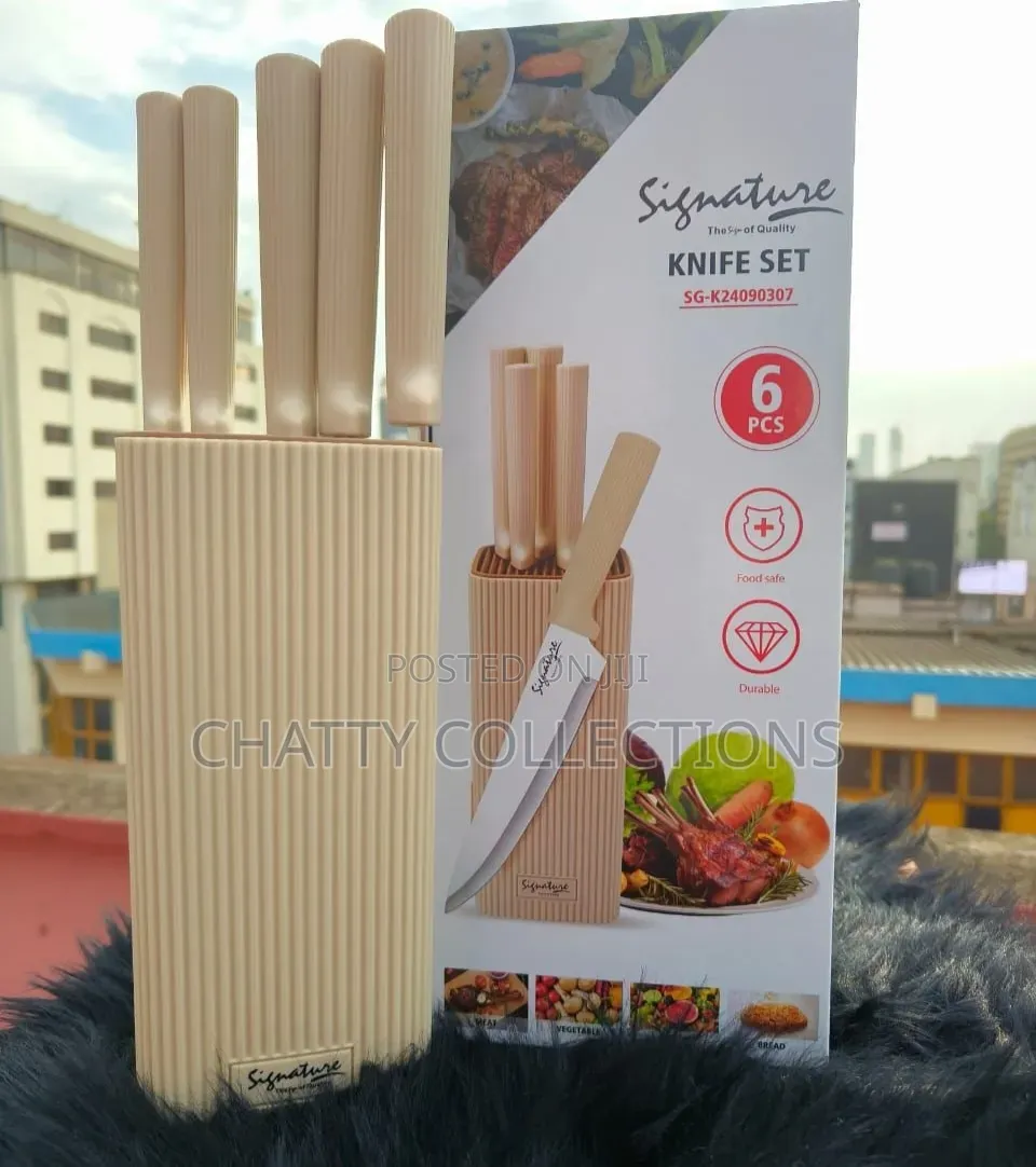 5 PCS Cream Signature Knife Set With a Knife Stand