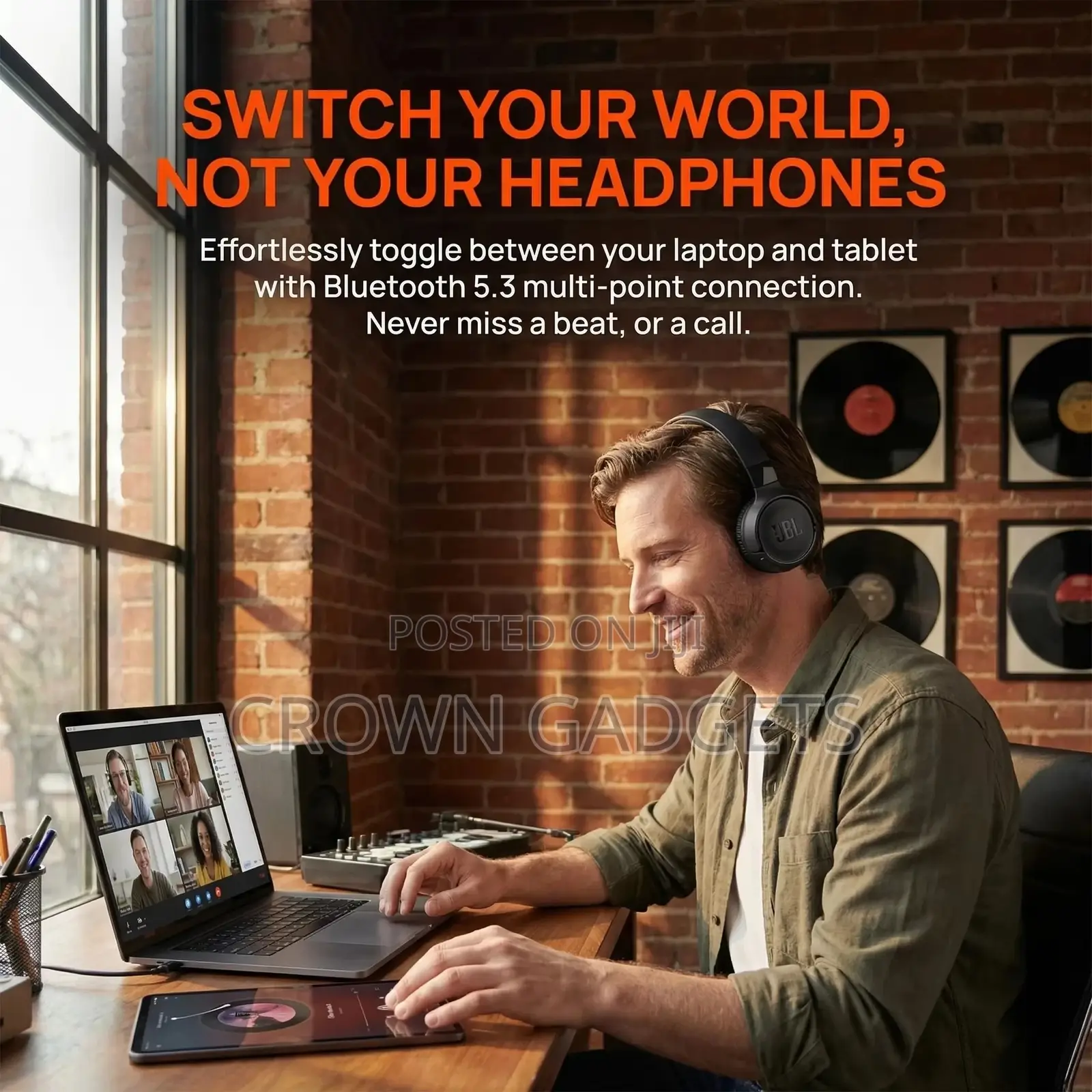 JBL 520 Wireless Headphones Lightweight Foldable Headset