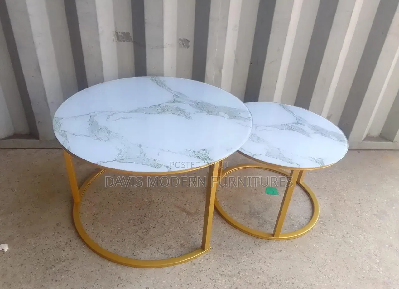 2-Piece Nesting Coffee Table With Smooth Round Marble -Top
