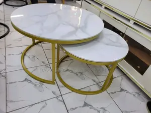 2-Piece Nesting Coffee Table With Smooth Round Marble -Top