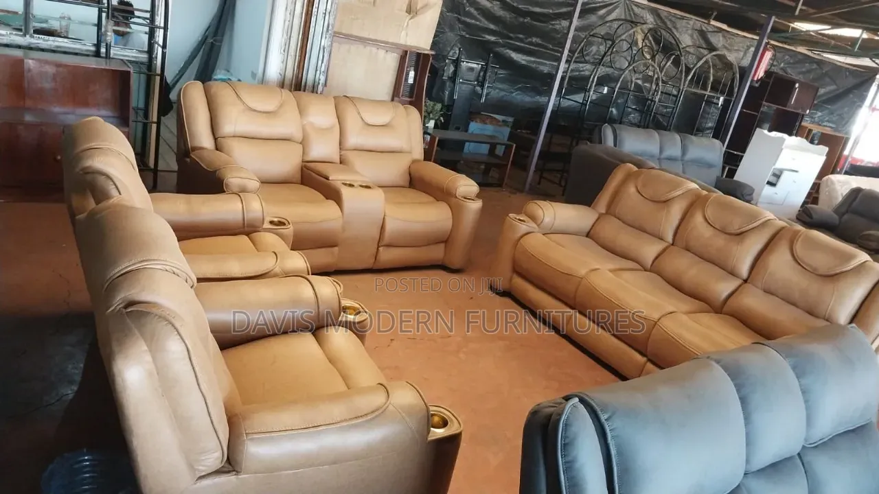 7-Seater Tan Faux Leather Recliner Sofa