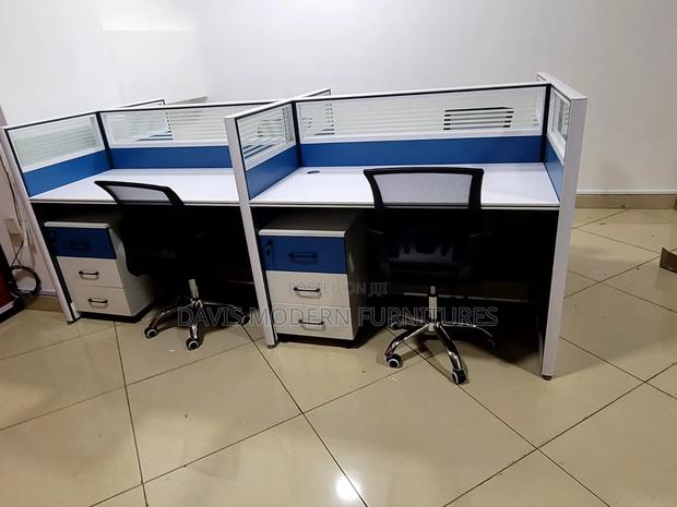 White and Blue Panel Desk Workstation - main view