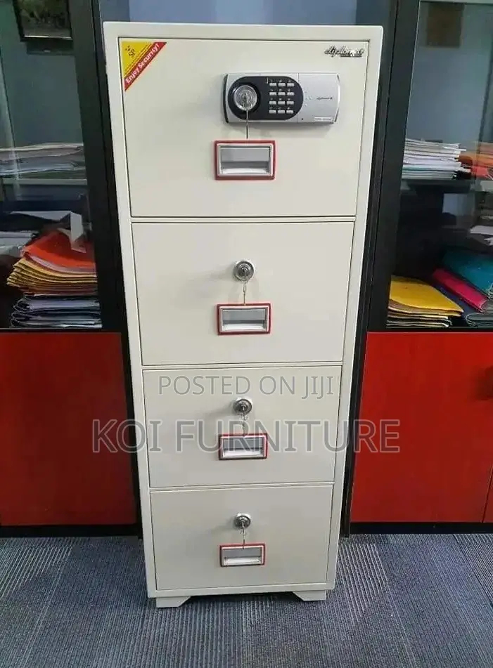 Office Safe; Power Strip Fireproof Executive Safe With 4 Drawers