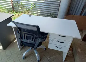 Crafted Brown Office Desk With Mesh Office Chair