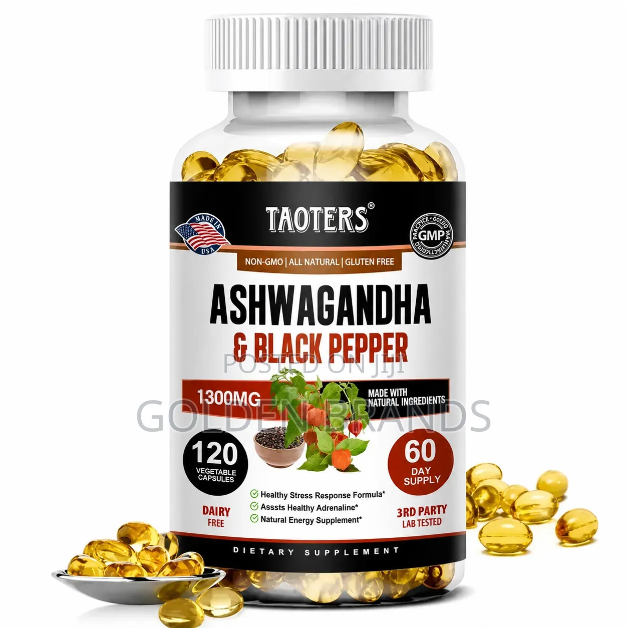 Powerful Ashwagandha 1300mg + Black Pepper for Stress, Energy Focus