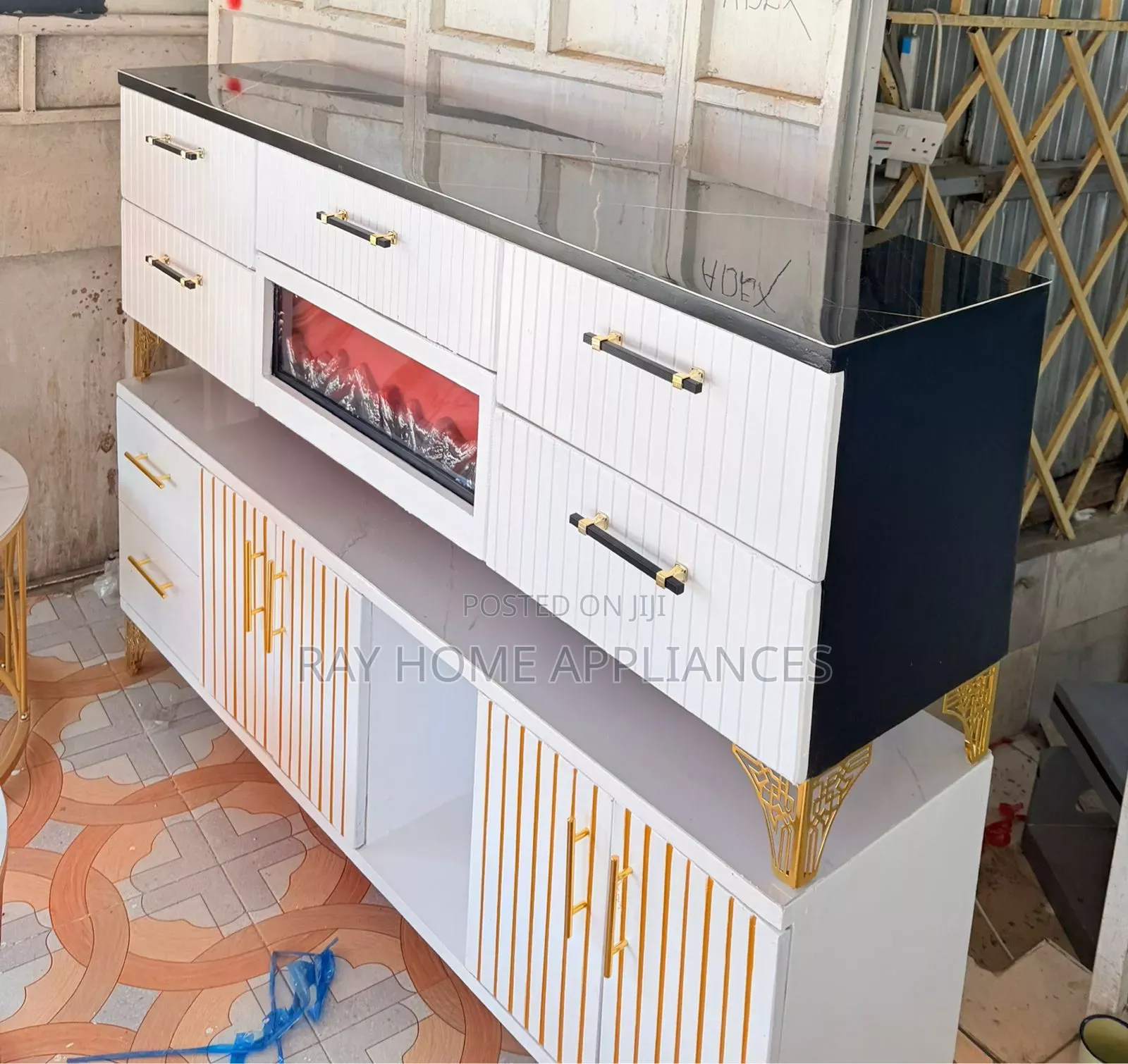 Executive Tv Stand With a Functional Fire Place