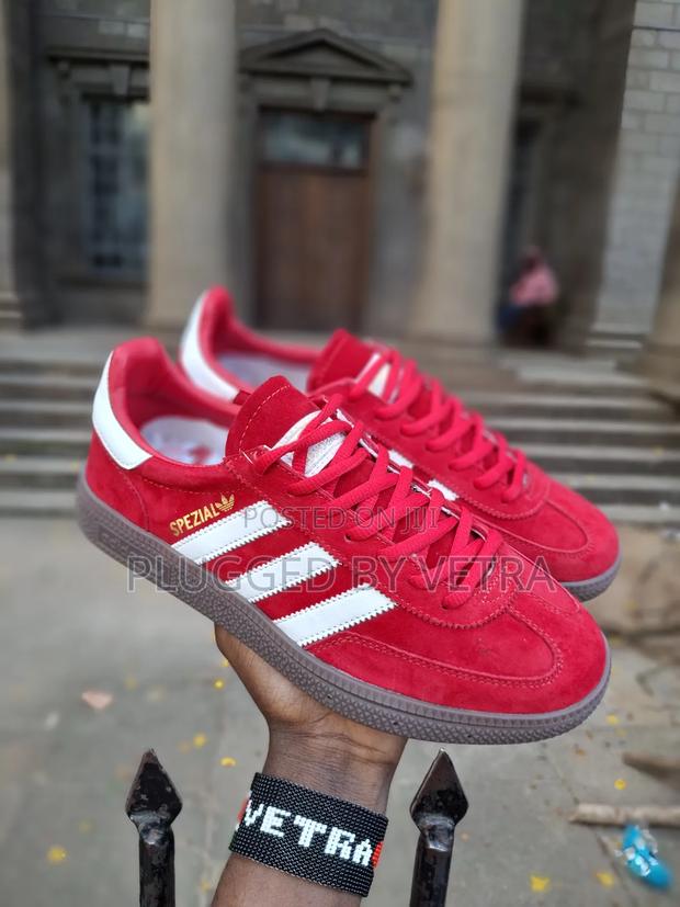 Adidas Spezial Unisex Sneakers- In Red White Stripes Colourway.