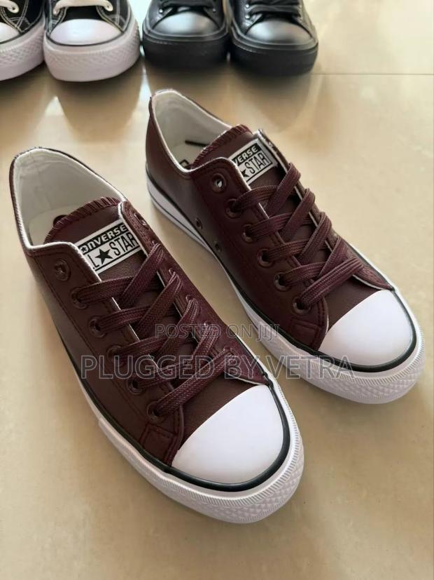 Burgundy Maroon Leather Converse Rubber Shoes. - thumbnail 2