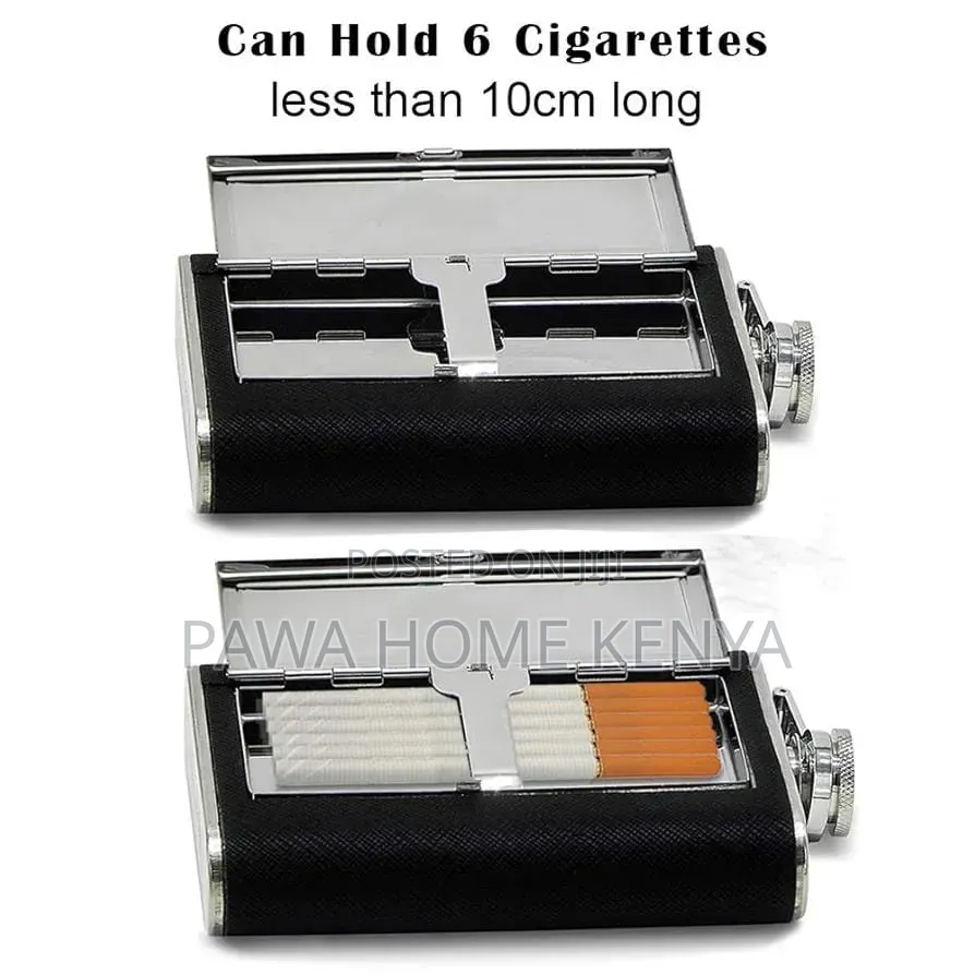 Stainless Steel Hip Flask With a Cigarette Storage