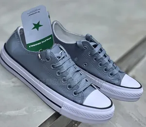 Cool Grey -White Sole Converse Leather Unisex Shoes.