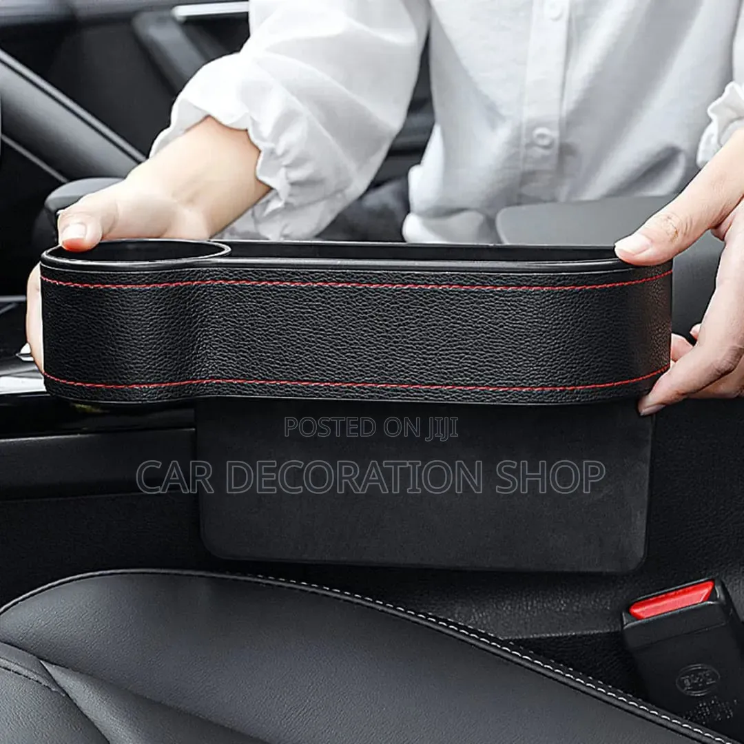1pc Leather Car Console Side Organizer Gap Filler With Cup Holder