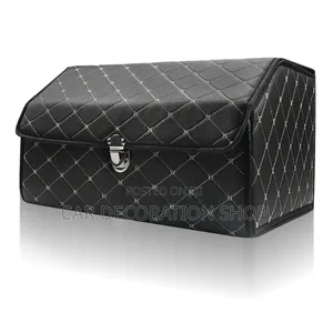 Foldable Trunk Boot Organizer Pu Leather Withdiamond Stitching Pattern