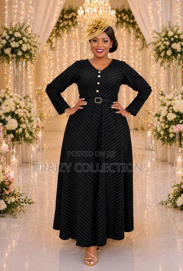 Inverted Striped Maxi Dress With Decor Buttons - thumbnail 4