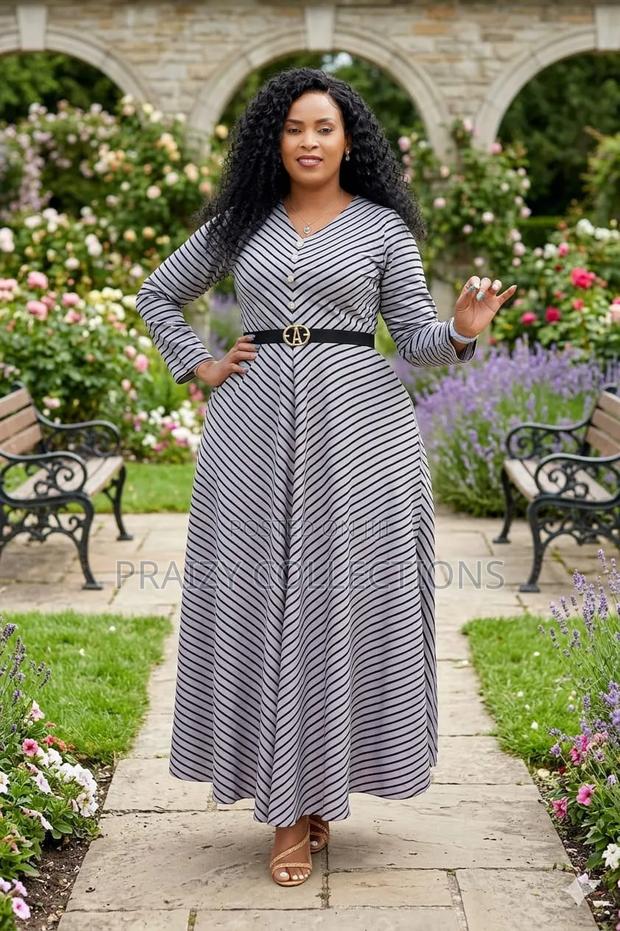 Inverted Striped Maxi Dress With Decor Buttons - thumbnail 5